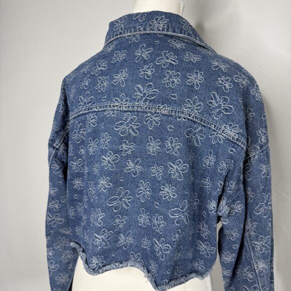 Dolls Kill x Le Lis Floral Embroidered Cropped Denim Jacket Women’s Medium - Picture 2 of 7
